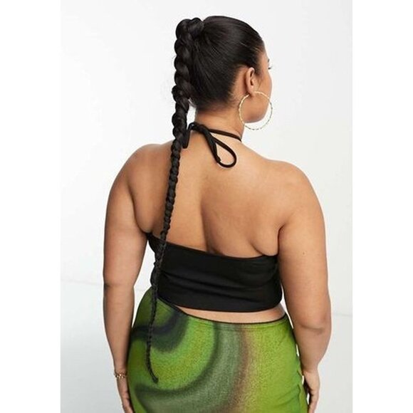 ASOS Something New Curve, Cut-Out Cropped Halter Top in Black (2X) - Picture 9 of 9